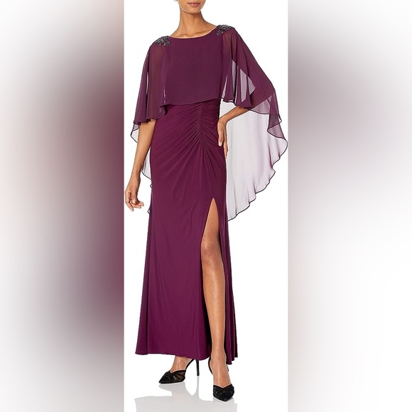 Adrianna Papell Chiffon Capelet Jersey Gown - Picture 1 of 11